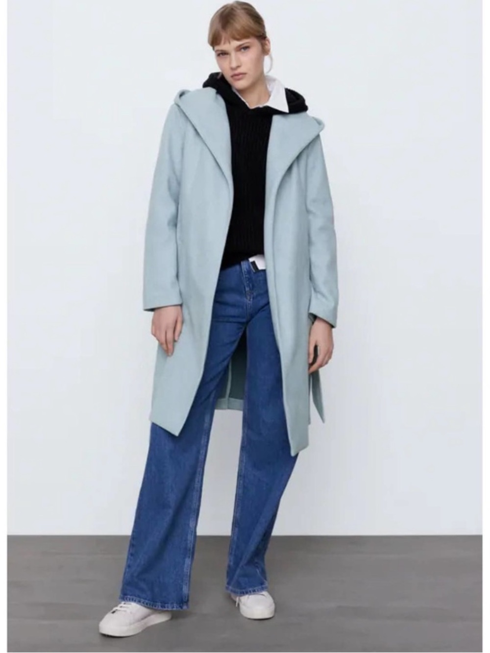 NWT Zara Light Blue Hooded Trench Coat